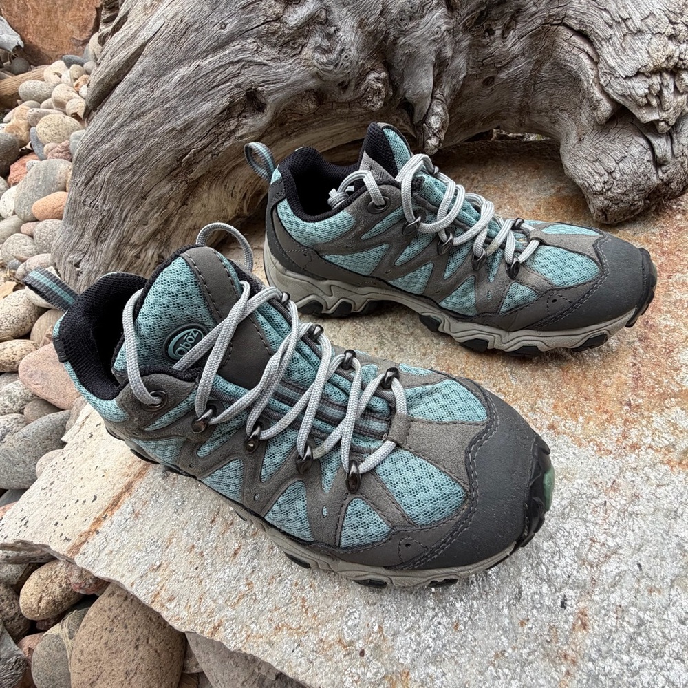 Oboz Hiking Shoes Womens 6 Trail Low Waterproof Outdoor Teal Gray